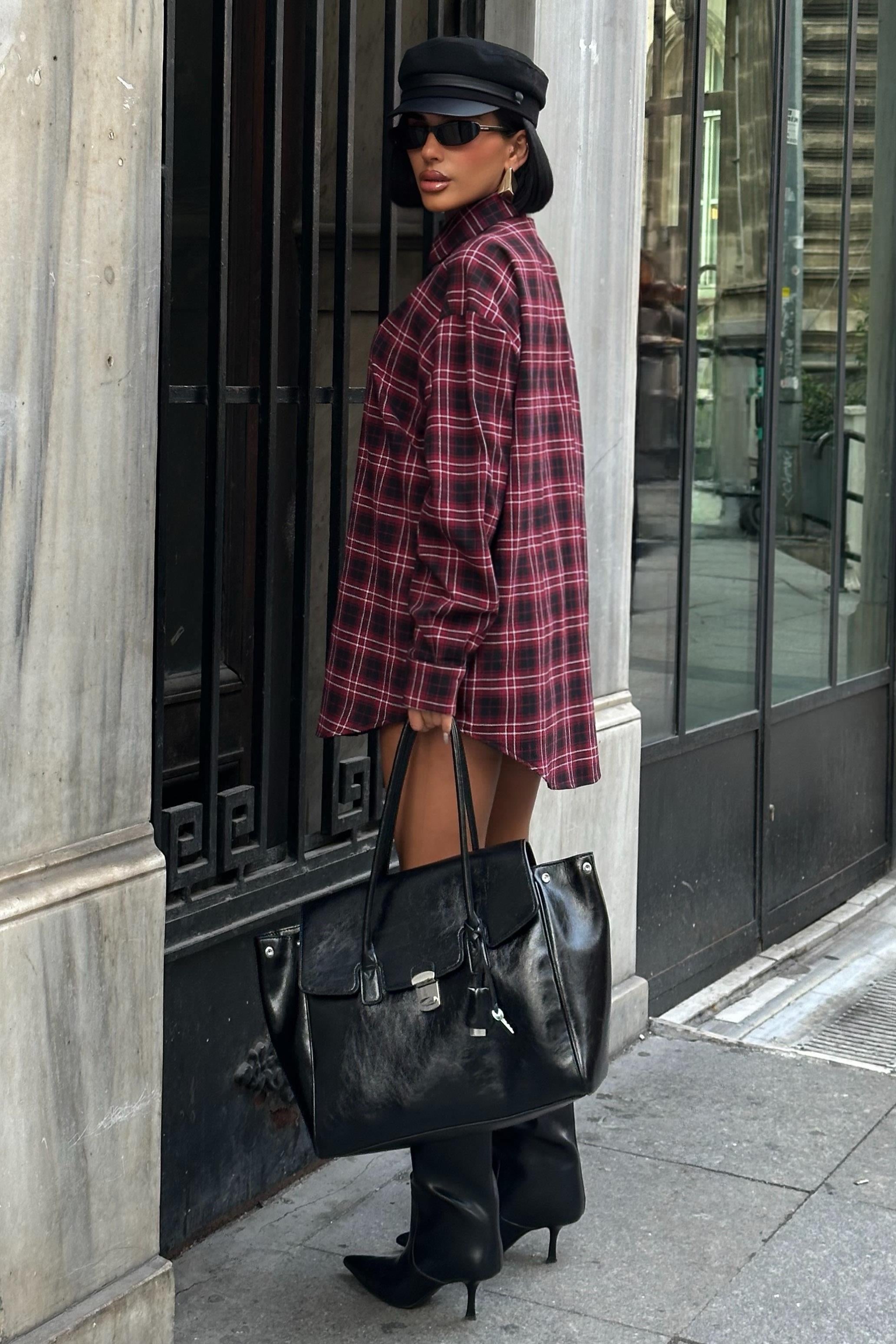 Oduncu Tarzı Ekose Gömlek – Oversize Pamuklu Gündelik Stil – Kırmızı