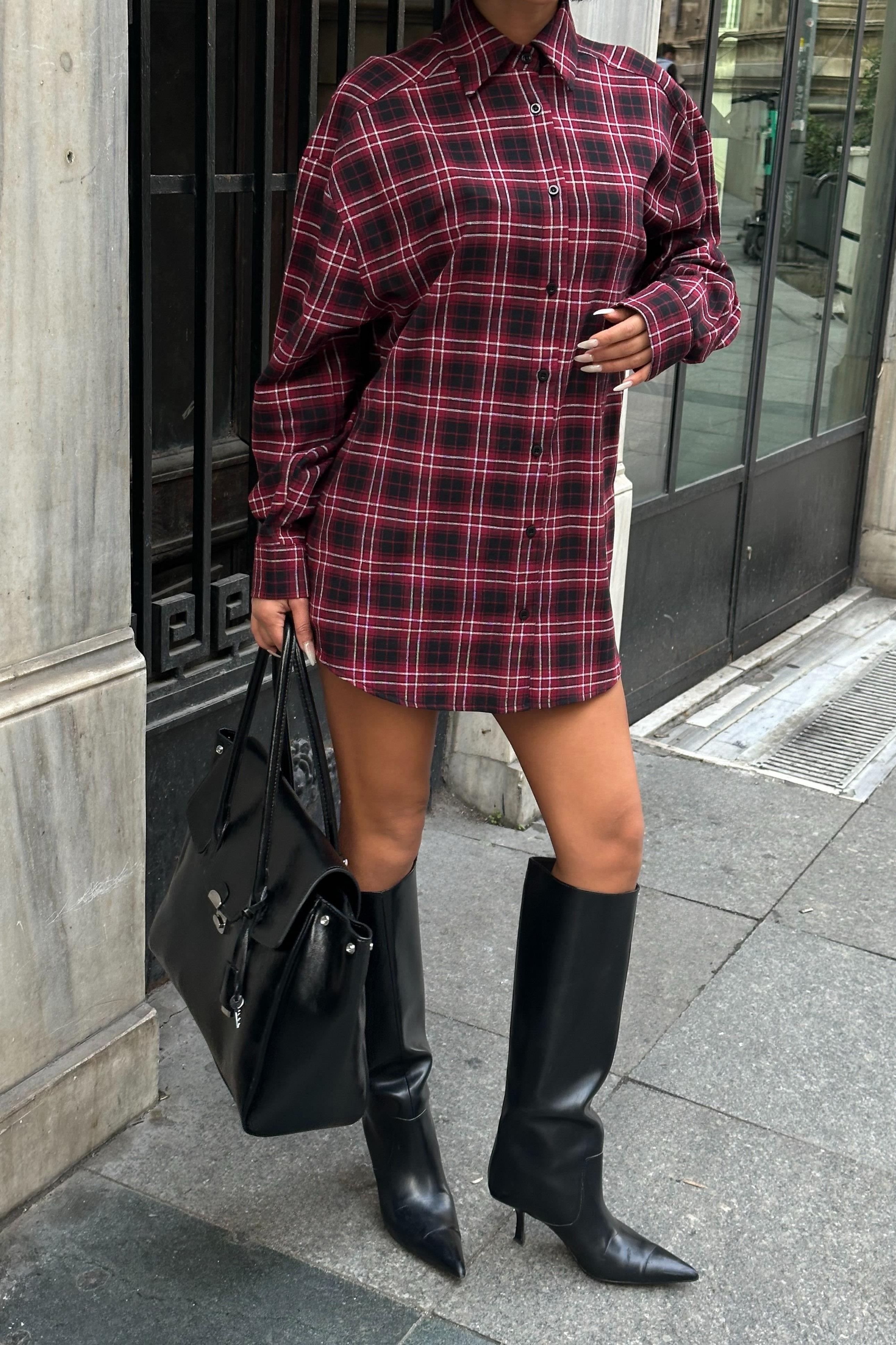 Oduncu Tarzı Ekose Gömlek – Oversize Pamuklu Gündelik Stil – Kırmızı