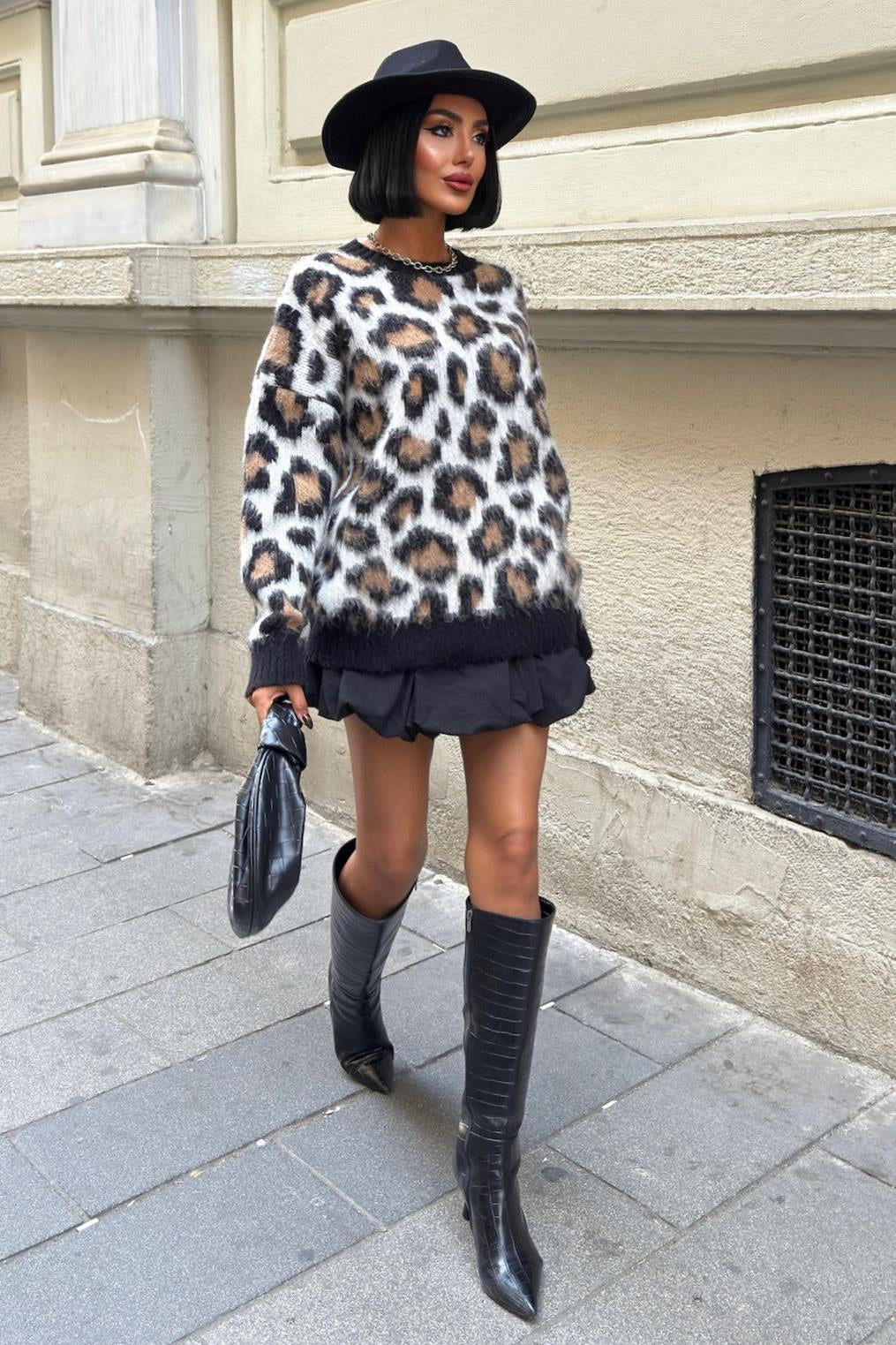 ✨ Leopar Desenli Triko Kazak – Oversize Günlük Şık Triko