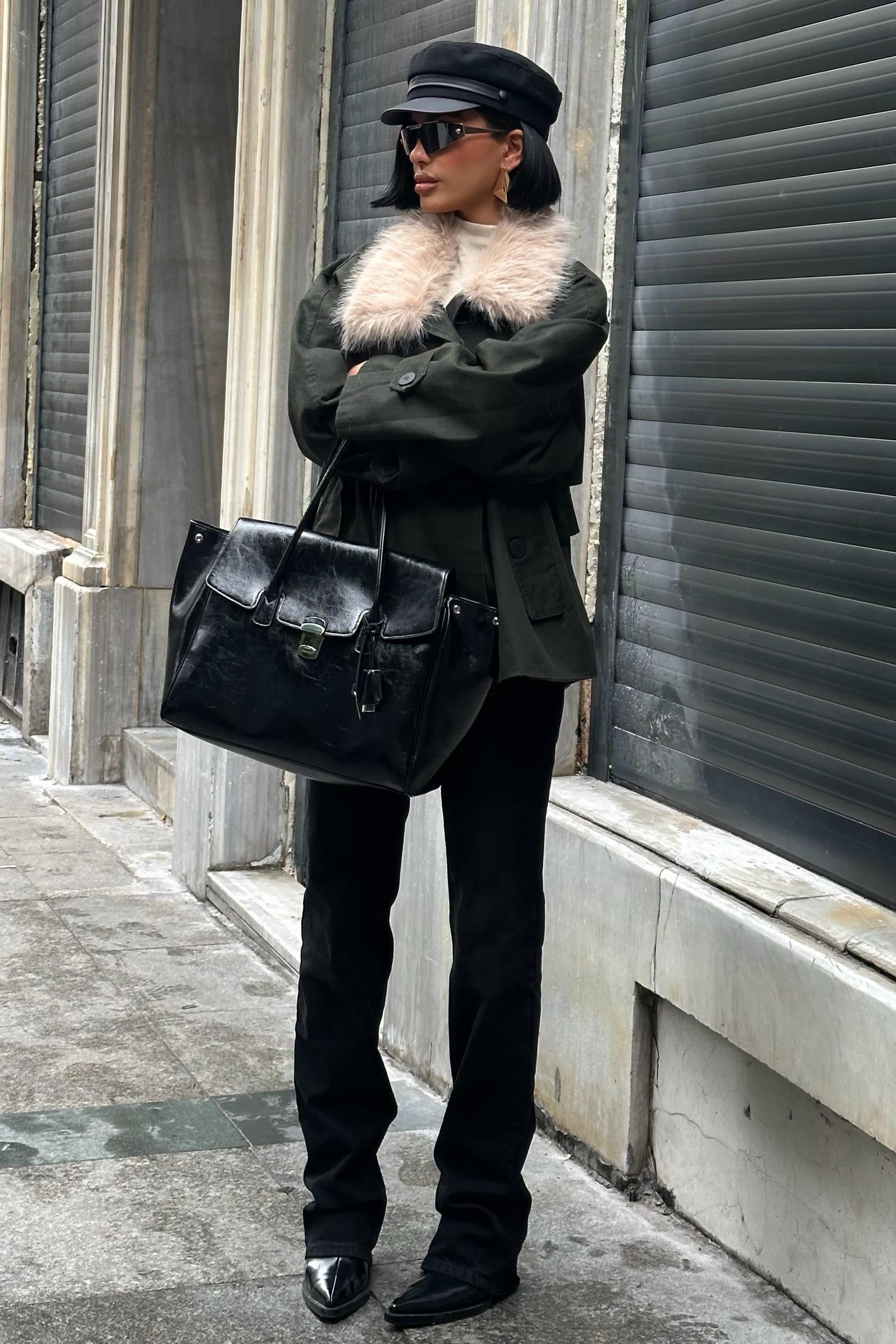 Kürk Yakalı Oversize Ceket – Premium Günlük Şıklık – Yeşil