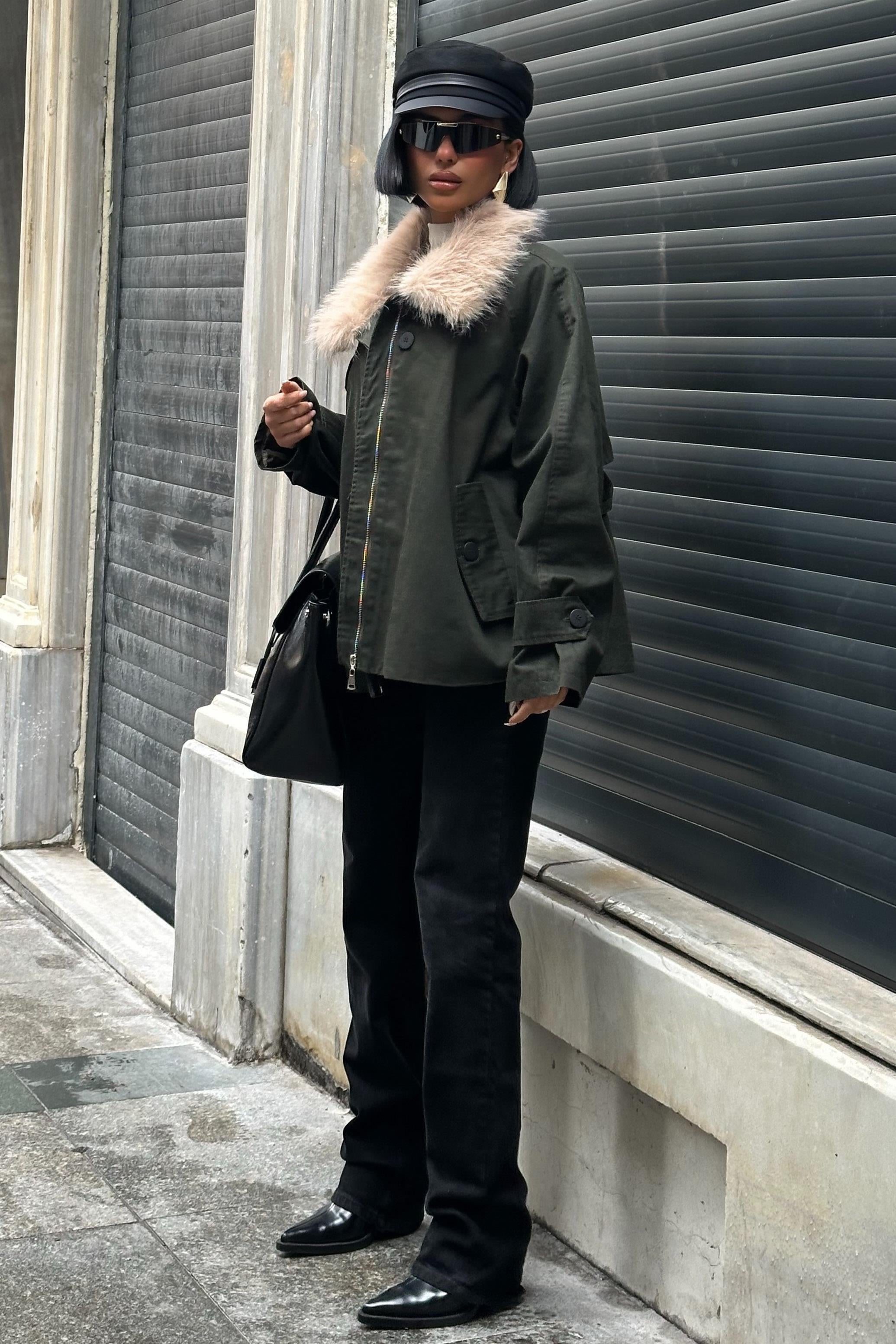 Kürk Yakalı Oversize Ceket – Premium Günlük Şıklık – Yeşil
