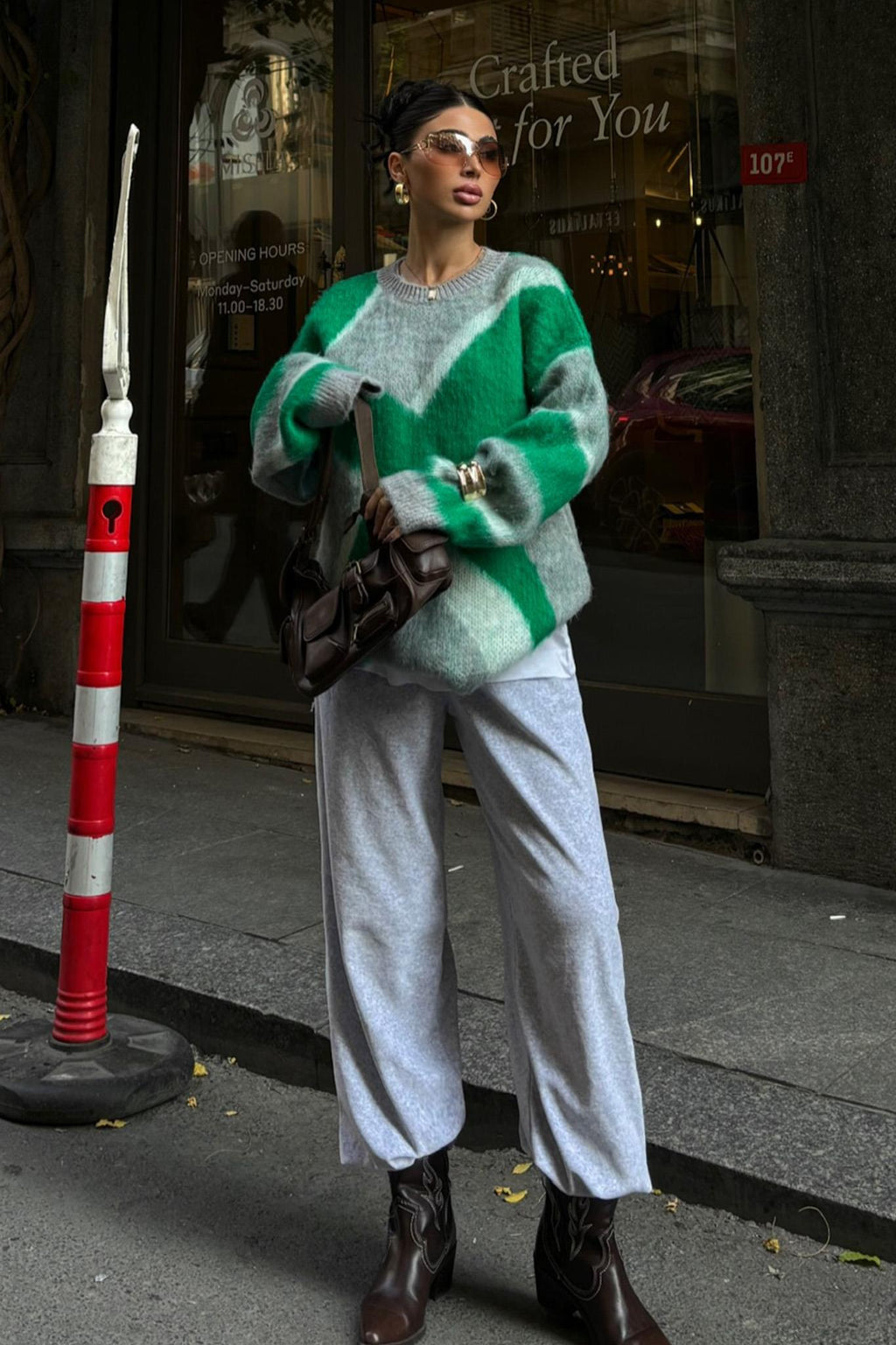 💚 Blok Desenli Neon Oversize Triko Kazak – Günlük Şık Triko
