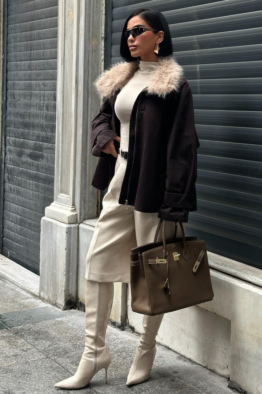 Kürk Yakalı Oversize Ceket – Premium Günlük Şıklık – Yeşil
