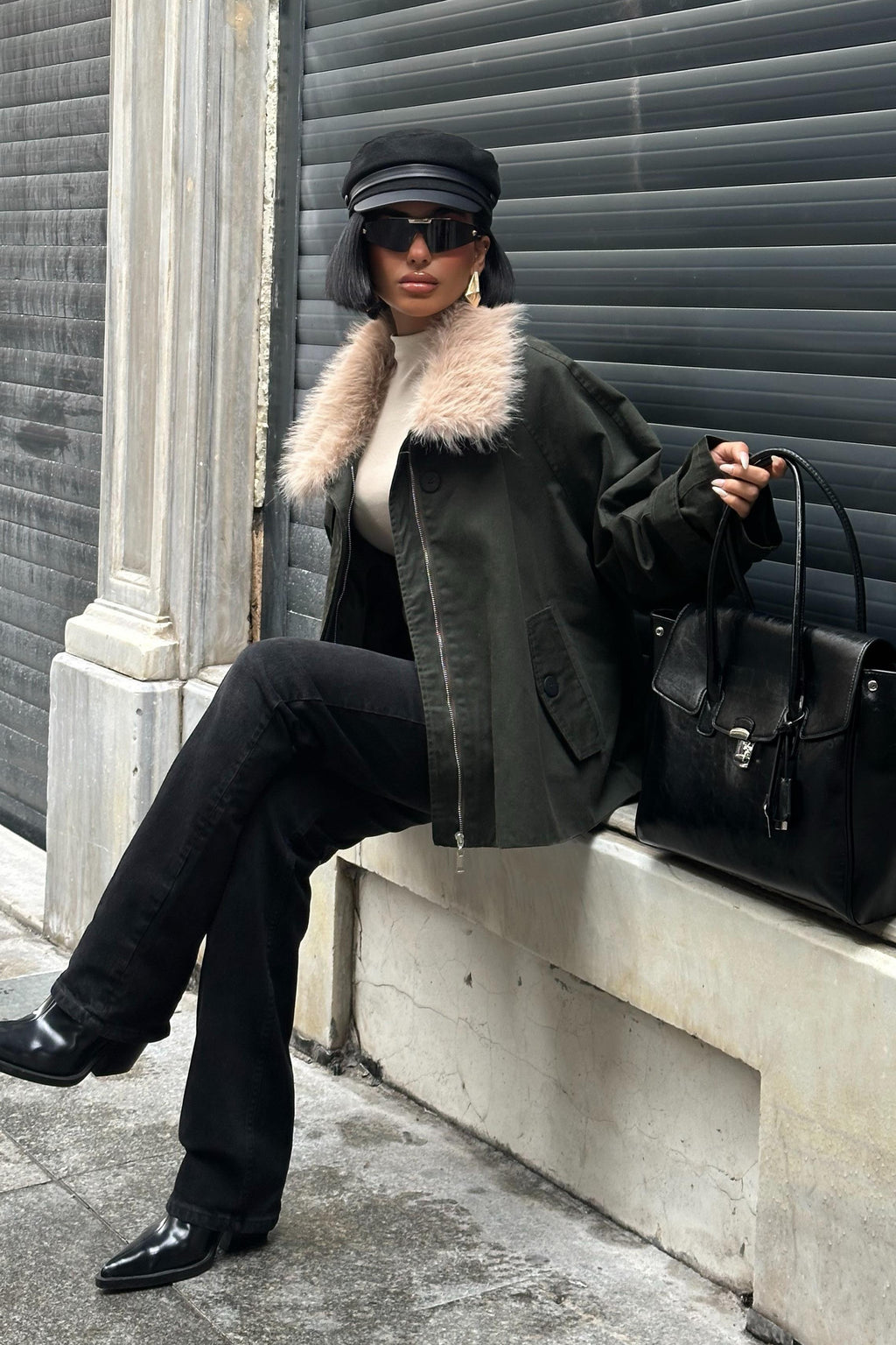 Kürk Yakalı Oversize Ceket – Premium Günlük Şıklık – Yeşil