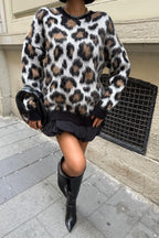 ✨ Leopar Desenli Triko Kazak – Oversize Günlük Şık Triko
