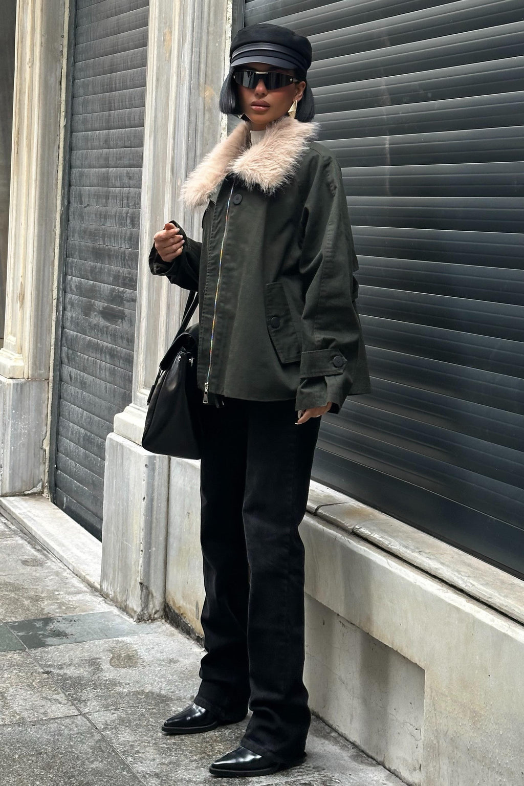 Kürk Yakalı Oversize Ceket – Premium Günlük Şıklık – Yeşil